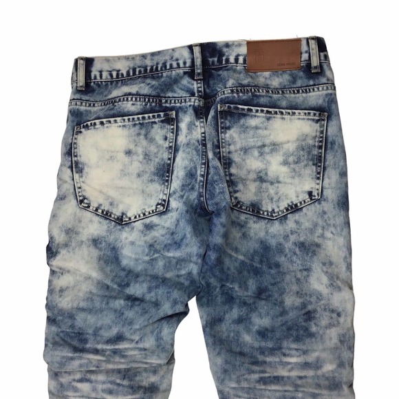 DENIM HOUSE Jean Men 34x32 Blue Moto Zipper Light Acid Wash Distressed Destroyed - Picture 4 of 5